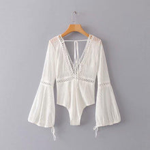 Load image into Gallery viewer, Lace Trumpet Sleeves Vacation Seaside Swimwear Jumpsuit