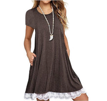 Load image into Gallery viewer, Explosions Lace Stitching Crew Neck Short Sleeve Large Size Dress