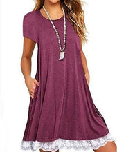 Load image into Gallery viewer, Explosions Lace Stitching Crew Neck Short Sleeve Large Size Dress