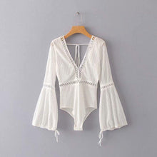 Load image into Gallery viewer, Lace Trumpet Sleeves Vacation Seaside Swimwear Jumpsuit