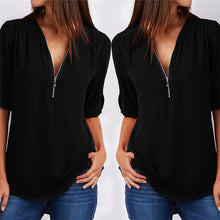 Load image into Gallery viewer, Solid Color V Neck Summer T Shirt Blouse