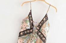 Load image into Gallery viewer, Bohemian V-neck sling cross straps hollow stretch print one-piece swimsuit