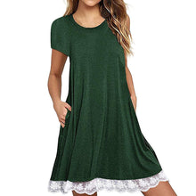 Load image into Gallery viewer, Explosions Lace Stitching Crew Neck Short Sleeve Large Size Dress