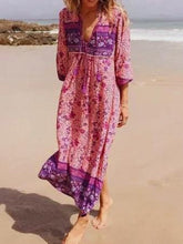 Load image into Gallery viewer, Women s Fashion Polyester Boho Tie Neck Long Sleeve Pleated Day Dress
