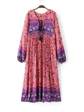 Load image into Gallery viewer, Women s Fashion Polyester Boho Tie Neck Long Sleeve Pleated Day Dress