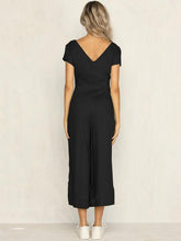 Load image into Gallery viewer, Solid Color V Neck Short Sleeve Wide Leg Pants Jumpsuit