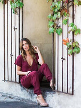 Load image into Gallery viewer, V Neck Short Sleeve Solid Color Jumpsuit Romper