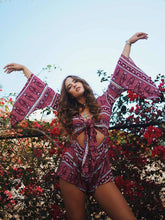 Load image into Gallery viewer, Print V Neck Long Sleeve Boho Rompers