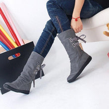 Load image into Gallery viewer, Big Size Pure Color Lace Up Mid Calf Flat Knight Boots
