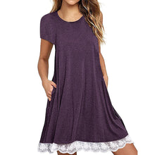 Load image into Gallery viewer, Explosions Lace Stitching Crew Neck Short Sleeve Large Size Dress