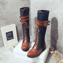 Load image into Gallery viewer, Women s color matching high belt buckle extra large size knight boots