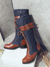 Load image into Gallery viewer, Women s color matching high belt buckle extra large size knight boots