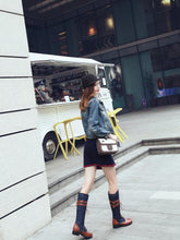 Load image into Gallery viewer, Women s color matching high belt buckle extra large size knight boots