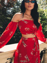 Load image into Gallery viewer, Chiffon Off The Shoulder Skirt and Sleeve Top 2 Piece Set