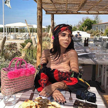 Load image into Gallery viewer, Black Rose Floral Strapless Off Shoulder Sleeve Big Hem Long Dress