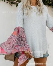 Load image into Gallery viewer, Autumn Solid Color Round Neck Long Sleeve Print Loose Stitching Top