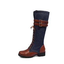 Load image into Gallery viewer, Women s color matching high belt buckle extra large size knight boots