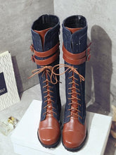 Load image into Gallery viewer, Women s color matching high belt buckle extra large size knight boots