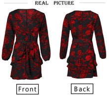 Load image into Gallery viewer, Sexy V-Neck Print Straps Lantern Sleeve Dress