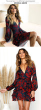 Load image into Gallery viewer, Sexy V-Neck Print Straps Lantern Sleeve Dress