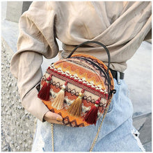 Load image into Gallery viewer, Autumn National Style Contrast Color Tassels One-Shoulder Crossbody Small Round Bag