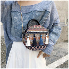 Load image into Gallery viewer, Autumn National Style Contrast Color Tassels One-Shoulder Crossbody Small Round Bag