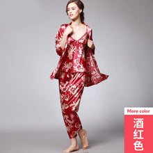 Load image into Gallery viewer, Silk Pajamas Ladies Spring and Summer Dragon Printed Silk Home Dress Three Pack