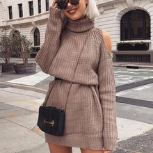 Load image into Gallery viewer, Sexy High Collar Long Sleeve Knit Midi Dress