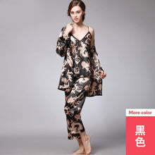 Load image into Gallery viewer, Silk Pajamas Ladies Spring and Summer Dragon Printed Silk Home Dress Three Pack