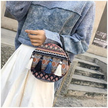 Load image into Gallery viewer, Autumn National Style Contrast Color Tassels One-Shoulder Crossbody Small Round Bag
