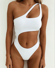Load image into Gallery viewer, Unibody Swimsuit with Pure Color and Sexy Gathering Irregular Bikini