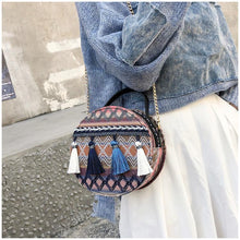 Load image into Gallery viewer, Autumn National Style Contrast Color Tassels One-Shoulder Crossbody Small Round Bag