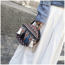 Load image into Gallery viewer, Autumn National Style Contrast Color Tassels One-Shoulder Crossbody Small Round Bag