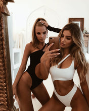 Load image into Gallery viewer, Unibody Swimsuit with Pure Color and Sexy Gathering Irregular Bikini