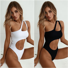 Load image into Gallery viewer, Unibody Swimsuit with Pure Color and Sexy Gathering Irregular Bikini