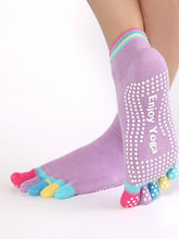 Load image into Gallery viewer, Women Sports Colorful Yoga Socks Hot Fitness And Pilates Cotton Socks Rainbow Workout Anti Slip Toe Socks Breathable Purple
