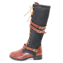 Load image into Gallery viewer, Women s color matching high belt buckle extra large size knight boots