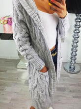 Load image into Gallery viewer, Long Hooded Open Front Solid Color Knitted Sweater Cardigan