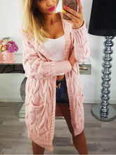 Load image into Gallery viewer, Long Hooded Open Front Solid Color Knitted Sweater Cardigan