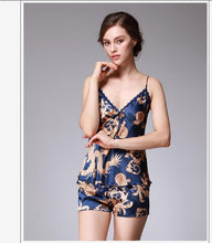 Load image into Gallery viewer, Ice Silk Pajamas Dragon Pattern Summer Silk Sleeping Skirts Women's Suspenders Shorts Two Suit Pendant Home Clothes