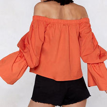 Load image into Gallery viewer, Bohemian Off-The-Shoulder Lantern Sleeves Solid Color Top