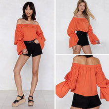 Load image into Gallery viewer, Bohemian Off-The-Shoulder Lantern Sleeves Solid Color Top