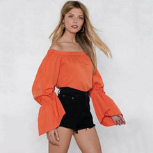 Load image into Gallery viewer, Bohemian Off-The-Shoulder Lantern Sleeves Solid Color Top