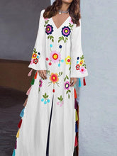 Load image into Gallery viewer, Vintage print v-neck long dress