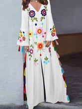 Load image into Gallery viewer, Vintage print v-neck long dress