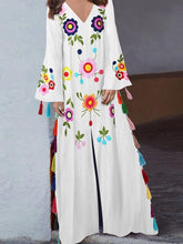 Load image into Gallery viewer, Vintage print v-neck long dress