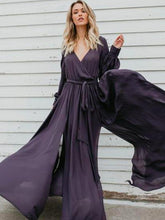 Load image into Gallery viewer, Lace V-Neck Split Long-Sleeved Ruffled Maxi Dress