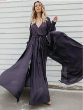 Load image into Gallery viewer, Sexy V Neck Long Sleeve Split Maxi Dress with Belt