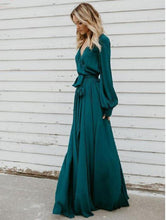 Load image into Gallery viewer, Sexy V Neck Long Sleeve Split Maxi Dress with Belt