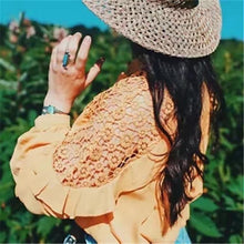 Load image into Gallery viewer, Human Cotton Crepe Lace Bohemian Retro Stitching Openwork Pullover Loose Blouse